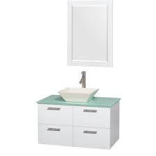 Wyndham Collection Amare 36 In Vanity In Glossy White With Glass Vanity Top In Green Porcelain Sink And 24 In Mirror Single Bathroom Vanity Vanity Set With Mirror White Vanity Bathroom