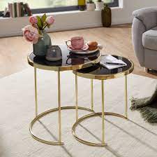 Couchtisch glas schwarz & gold. Wohnling Design Satztisch Cora Schwarz Gold Beistelltisch Metall Glas Couchtisch Set Aus 2 Tischen