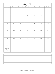 These calendars are designed to be used by people of all walks of life. May 2021 Calendar Editable With Notes Space Vertical Layout