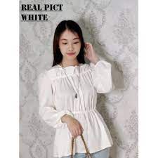 Kalau kamu mencari model baju batik atasan wanita kantor, yang satu ini cocok sekali kamu tidak hanya didesain dalam bentuk blouse pendek, model resleting di depan ini juga banyak. Jual Baju Blouse Wanita Terbaru Trend 2021 Atasan Kekinian Lengan Panjang M Putih Kab Tegal Ica Beauty Shop Tokopedia