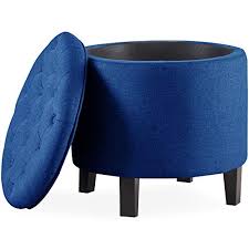 By baxton studio (2) 30 in. Belleze Nailhead Round Tufted Storage Ottoman Large Footrest Stool Coffee Table Lift Top Blue Buy Online In Bahamas At Bahamas Desertcart Com Productid 77679851