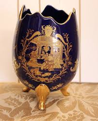 Dark Blue And Gold Egg Style Limoges Footed Vase By Twocatsvintage Egg Styles Blue Wedding Centerpieces Limoges