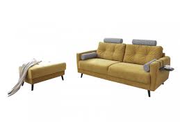 Canapé d'angle, convertible, fixe, en tissu ou cuir. Canape Droit Fixe Edition Limitee Velours Avec Pouf Scandi Bobochic