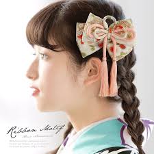 髪飾り 象牙色 アイボリー ピンク 花柄 古典柄 りぼん リボン 組紐 房飾り 縮緬 ちりめ rakutenichiba 楽天 髪飾り ヘアボウ リボン ヘアスタイル