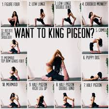 Want To King Pigeon Then Practice This Sequence Which Opens The Hips Quads Shoulders And Back For Th Easy Yoga Workouts Pigeon Pose Yoga Yoga Poses