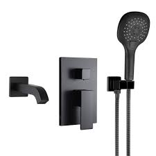 Like the british telephone, the gooseneck faucet has handle options: Pop Matte Black Wall Mounted Tub Faucet With Hand Shower Bathroom Wall Mount Tub Filler Spout Single Handle Solid Brass Bathtub Faucet With Handheld Shower For Bath Buy Online In Guernsey At