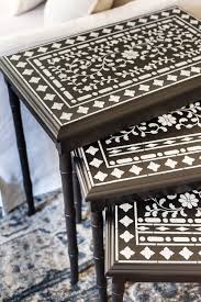 For stencils you will want to use reusable mylar. Faux Bone Inlay Nesting Tables Makeover Bless Er House