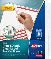 For inkjet and laser printers. Amazon Com Avery 8 Tab Extra Wide Binder Dividers Easy Print Apply Clear Label Strip Index Maker White 5 Sets 11440 Binder Index Dividers Office Products
