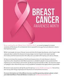 Breast cancer awareness month, also called national breast cancer awareness month, is in october, and was started in 1985 by the american cancer society and imperial chemical industries. Breast Cancer Awareness Month Nexus Insurance Brokers