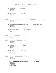 A P Chapter 2 Anatomical Directional Terms