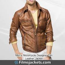 Men S Motorcycle Designer Tan Brown Leather Jacket Jackets Stylish Jackets Brown Leather Jacket