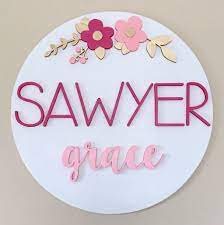 24 Round Floral Arch Name Sign Nursery Signs Baby Name Signs Baby Girl Names