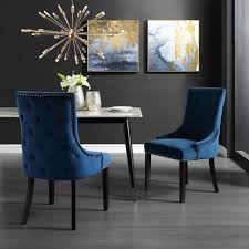 Inspired Home Piper Navy Velvet Nailhead Armless Dining Chair Set Of 2 Ad87 02ny2 Hd The Home Depot Tufted Dining Chairs Velvet Dining Chairs Dining Chairs