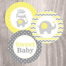 Elephant Printable Centerpieces Yellow And Grey Elephant Baby Etsy Elephant Baby Shower Centerpieces Peanut Baby Shower Baby Shower Decorations Neutral