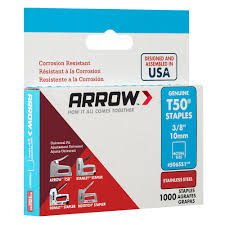 Arrow Fastener T50 3 8 In Crown 16 Gauge Stainless Steel Staples 1000 Pack