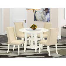 Buy table for 6 dining room sets at macys.com! 5 Pc Dining Table Set 4 Person Dining Chairs And Two Shelves Small Round Table Linen White Finish Overstock 32085527