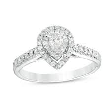 1 2 Ct T W Pear Shaped Diamond Double Frame Engagement Ring In 14k White Gold