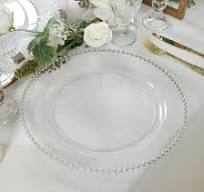 10-Pack Economy Plastic Charger Plates 13" Round Clear with Silver Beaded  Rim - Stylish Dinner Party Serving Plates