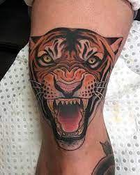 Knee Tiger For Liamjames Thanks Again Mate Keep Ripping Artist Drewshallis Knee Tattoo Mens Tiger Tattoo Tiger Tattoo