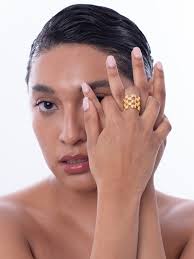 Buy Golden Cutout Chain Ring by ETHNIC ANDAZ at Ogaan Online Shopping Site