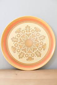 Vintage Plates From Lenox Ware Feature A Yellow Orange And Beige Folky Floral Design And Striped Border Vintage Plates Vintage Love Floral Design