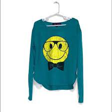 Purple Pixies Teal Long Sleeved Smiley Graphic Tee Size Medium NWT New with  Tags | eBay