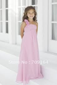 Aliexpress Com Buy Gorgeous Fashion One Shoulder Ruched A Line Long Pink Chiffon Flower Girl Dress Junior Bridesmaid Dresses Bridesmaid Dresses Floor Length