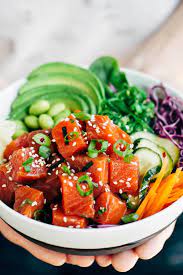 Spicy Salmon Poke Bowls Jessica Gavin Recipe Salmon Poke Bowl Recipe Poke Bowl Recipe Spicy Salmon