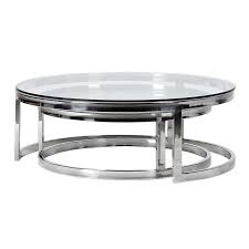 Mid century glass and chrome round coffee table. Set Of 2 Round Coffee Tables With Glass