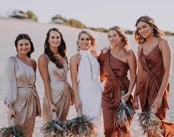 Bridesmaids By Shona Joy On Instagram Beautiful Neutral Tones In Our Oro One Shoulder And Tie F Mocha Bridesmaid Dresses Bridesmaid Bronze Bridesmaid Dresses