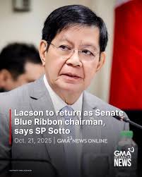 Senate President Pro Tempore Panfilo "Ping" Lacson will be reinstated as  the chairperson of the Senate blue ribbon committee just weeks after he  resigned from the post amid its investigation into anomalous