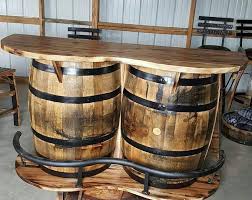 Whiskey Barrel Table With Jack Daniels Barrel With Footrest Etsy Barrel Bar Barrel Table Whiskey Barrel Bar