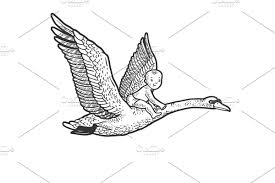 Baby Swan Clipart Black And White Baby Flying By Swan Sketch Vector In 2020 Line Artwork Illustration Cartoon Illustration