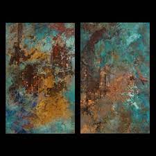 Copper Canvases Richly Painted With Patina Inducing Chemicals And Highlighted With Metal Leafing Patina Art Copper Art Patina Paint
