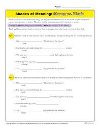 Shades of meaning can describe what we. Shades Of Meaning Worksheet Strong Vs Weak