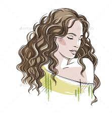 Sketch Of A Girl With Curly Hair Curly Girl Hairstyles Curly Hair Styles Hair Vector
