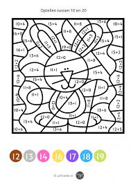 Kleurplaat met rekensommen / werkblad cijfers, cijfers overtrekken met pen of potlood. Groep 3 Kleuren Op Code Lente En Pasen Juf Maike Wiskunde Knutselen Kleuren Kleuren Met Nummers
