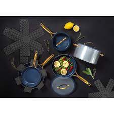 Thyme Table 12 Piece Nonstick Cookware Set Silver And Navy Walmart Com Cookware Set Nonstick Cookware Nonstick Cookware Sets