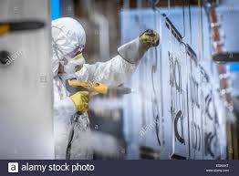 Worker Powder Coating Parts In Paint Spray Booth In Sheet Metal Factory Stock Photo Alamy