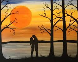 Original Romantic Acrylic Painting Loves Embrace Home Decor Romance Silhouette Couple Art Romantic Paintings Silhouette Painting Romantic Art