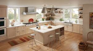 Love The Colors Light Wood And White Countertops Though Not Going With This St Modern White Kitchen Cabinets Kitchen Room Design Kraftmaid Kitchen Cabinets