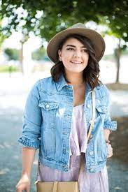 Lavender Tiered Dress Denim Jacket Mae Amor Denim Jacket Denim Jacket With Dress Tiered Dress