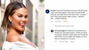 Luckily for us she documented the entire experience including coming to tracey. Chrissy Teigen Calls Out Fan Who Said Haircut Makes Her Face Look Huge Allure