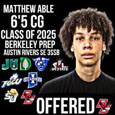 Matthew able 6'5 6'8wingspan 175lb 2025 CG Berkeley Prep (Tampa, FL) 4.0gpa  Offers: Jacksonville, New Mexico State, Georgia State, Stetson, Indiana  State, FGCU, Dartmouth, Boston College Matthew Able receives an huge offer