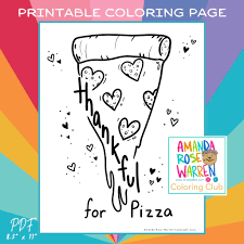 Thankful for Pizza Coloring Page– Amanda Rose Warren LLC