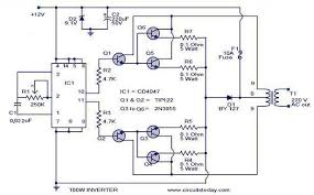 Cd4017 100 Watt Inverter 12dc To 220ac Circuit Diagram Power Inverters Circuit