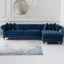 Nesta Chesterfield Right Corner Sofa In Blue Velvet Furniture In Fashion Living Room Decor Blue Sofa Living Room Sofa Design Blue Sofas Living Room