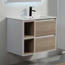 Les meubles de salles de bains cocktail scandinave aux lignes zen et. Meuble Bas Suspendu 2 Niches Bois Blanc 80 Cm Scandinave Rue Du Bain