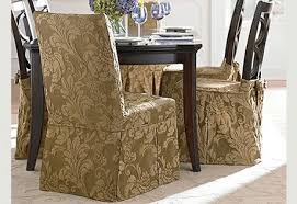 Two Toned Matelasse Damask Long Dining Chair Slipcovers And Chair Skirts Diningroom Slipcovers For Chairs Dining Room Furnishings Dining Chair Slipcovers