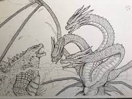 Space godzilla coloring pages the ideas of coloring page. Tanner Wright Godzilla Vs King Ghidorah Linework Complete Color